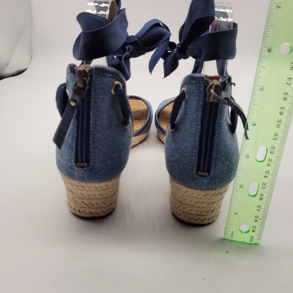 UGG Amell Womens Size 9 Blue Canvas Jute wrapped Ribbon Ankle tie Sandals Shoes - Picture 5 of 8